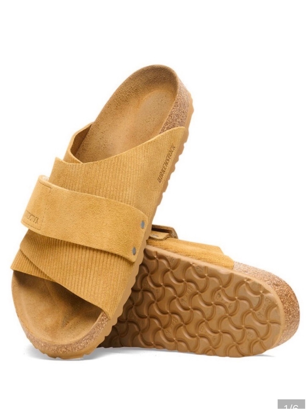 BIRKENSTOCK KYOTO SUEDE LEATHER EMBOSSED CORDUROY BROWN SLIDE SANDAL EU40/W9-9.5